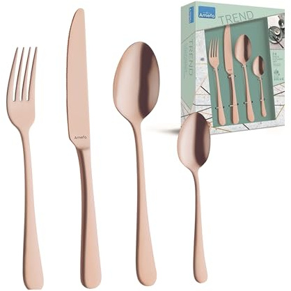 AMEFA AUSTIN Besteck Set 4 Personen (kupfer) | 16-teilig | PVD-veredelt | mattiertes Besteckset 4 Personen aus rostfreiem Edelstahl 18/0 in Kupferfarbe