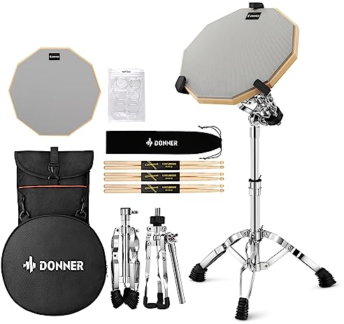 Donner Drum Practice Pad mit Snare Drum Ständer Kit, 3 Paar Drumsticks mit Tasche, Drum Gele