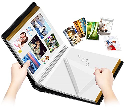 1DOT2 Photo Album Self-Adhesive, 100 Pages Sticky Page, Leather Cover, Magnetic Scrapbook Family Albums for Christmas Gifts, Birthday Wedding Memory Photo Book 4X6, 5X7, 6X8 8X10 Big Black