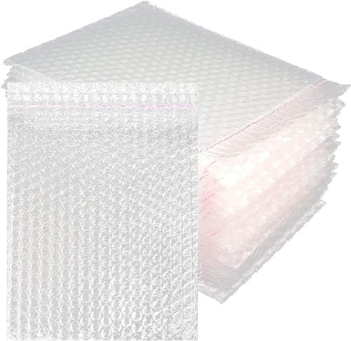 MIVIDE Luftpolster-Versandtaschen, 19,5 x 29,5 cm, transparent, selbstverschließend, doppelwandig, zum Verpacken, Umzug, Versand, 50 Stück
