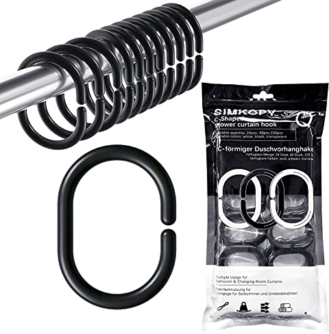 Anillos de cortina de ducha, 24 unidades, ganchos para cortina de ducha en forma de C para barra de ventana de ducha, anillos de cortina de ducha de plástico estable, anillos de ducha para barras de