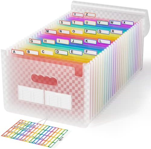 ABC life A4 Rangement Papier Administratif Trieur 26Compartiments, Dossier D'extension,A4 Trieur Document avec Motif de Grille, Portable Valisette Trieur Accordeon,pour le Bureau et L'école(Rose)