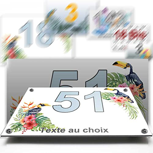 Plaque aluminium/polyethylene numéro rue décorative - pour maison, garage, porte, et boite aux lettres - collection oiseau : 2 lignes personnalisables