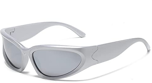 YAMEIZE Sport Occhiali da Sole Wraparound Sportivi Donna Guida Protezione UV400 Ciclismo Rettangolari Uomo Occhiali SilverFrameArgento