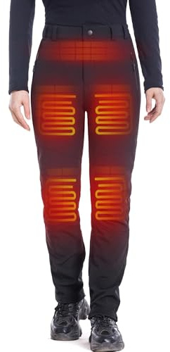 DEWBU Heated Pants for Women with 12V Battery Pack Fleece Lined Outdoor Softshell Pants Electric Heating Trousers, Women's Black, XL