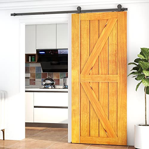 WOLFBIRD Sliding Barn Door Kit, 6.6FT/200CM Heavy Duty Closet Barn Track, Hardware Kit for Single Wood Doors, T Shape Hanger for Single Wooden Gate Interior