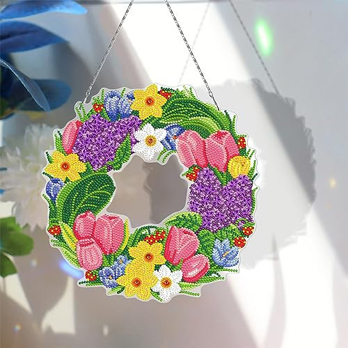 CULASIGN 5D Diamond Painting Kit, DIY Diamond Painting Kranz mit Hängekette, Diamant Malerei Bilder Girlande Türkranz für Wand Und Eingang Dekoration (YH206)