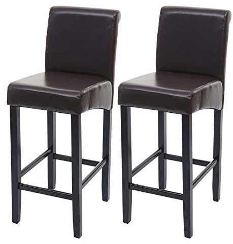 Mendler 2er-Set Barhocker HWC-C33AM - braun, dunkle Beine, Leder | Barstuhl, Tresenhocker, Holz