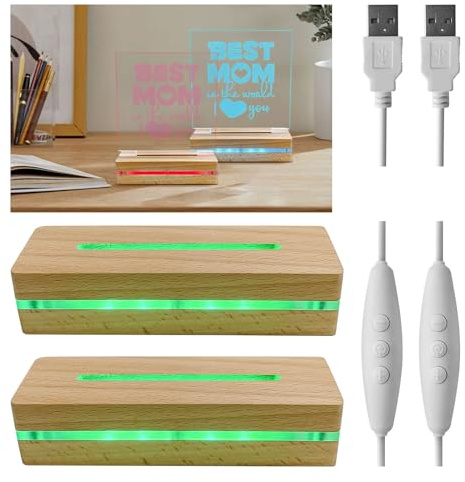 luolety Socle d'affichage LED rectangulaire de 15 cm en bois, Base d'affichage LED, Support de base en bois éclairé pour plaque acrylique de 5 mm