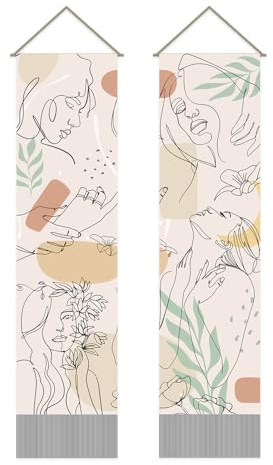 AHANDMAKER Tapices abstractos bohemios para mujer, 2 piezas, tapiz de pared con borla de línea simple elegante, tapiz para colgar en la pared, decoración del hogar, 43 x 50 cm