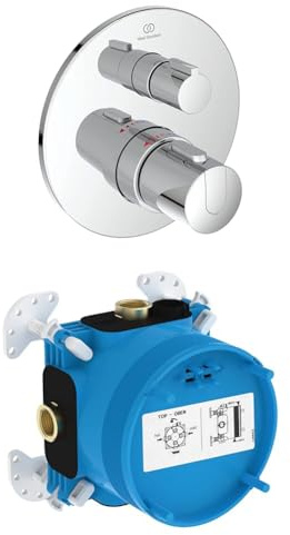 Set aus Ideal Standard A5813AA Ceratherm T100 Brausethermostat Unterputz, eine Entnahmestelle, Dusche, Temperatursperre bei 40° C, Chrom + Ideal Standard A1000NU EASY-Box Unterputz-Bausatz