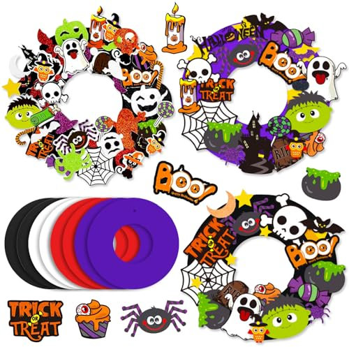 Atuoxing Halloween Bastelset Kinder 8STK Halloween Basteln DIY Kranz 250STK Halloween Teiliges Kreativsets Kränze Accessories mit Kürbis Zombie Spinne Halloween Deko