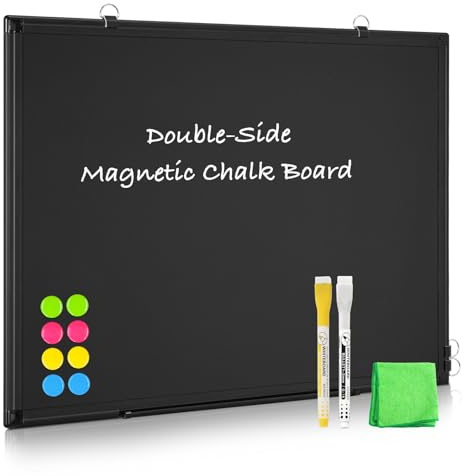 QUEENLINK Magnetic Chalk Board, 24“x18” Black Chalkboard Double-Sided Blackboard for Wall, Black Aluminium Frame for Home, School, Office, Kitchen