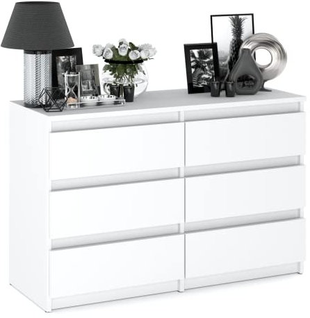 MRBLS_HOME Kommode mit 6 Schubladen Sideboard Schubladenschrank Kleiderschrank Modern Möbel mit Schubladen für Ihr Schlafzimmer (Weiß Matt) – 100 x 71,5 x 33,5 cm (B/H/T)