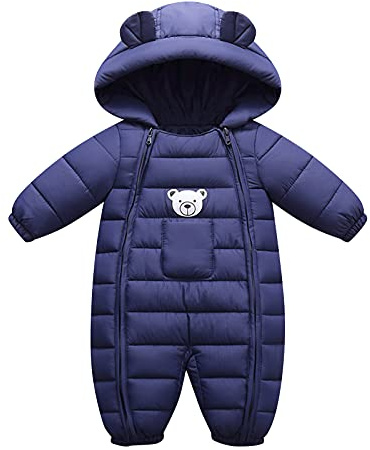 Giubbotto Neonato 0-12 Mesi Piumino Spessa Bambino Cappotto Cappuccio (Navy)