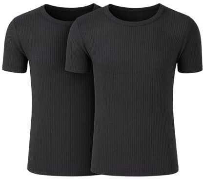 FIANA FASHIONS Mens Winter Warm Thermal Short Sleeve Top, Cotton Quick Drying Underwear Baselayers Suitable for Daily Use, S M L XL XXL Inner Wear Undershirt (Pack of 2) Black