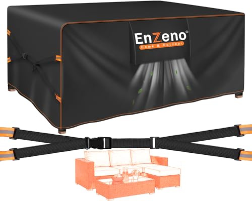 Enzeno Överdrag för trädgårdsmöbler vattentätt, 200 x 150 x 74 cm trädgårdsbordsöverdrag, ny uppgradering 500 D slitstark utomhusmöbelöverdrag bredare ventiler för soffa och bord uteplats set