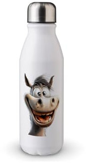 MAXIKIWI - Single Wall Water Drinking Bottle with Screw Cap, Non Insulated Lightweight Aluminium, BPA Free, Leak-Proof - Laughing Horses - 500ml