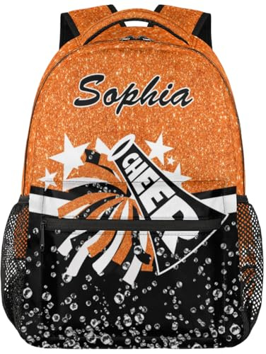Mintoprints Sac à dos personnalisé Cheerleading Cheerleading, sac à dos à bandoulière amusant personnalisé pour femmes, Orange, 11.4x6.9x16, Sacs à dos