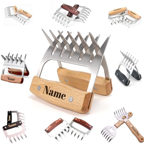 Personalisiertem Pulled Pork Krallen, Edelstahl Fleischkrallen Fleischgabeln, Holzgriff Rostfreier Stahl Fleischkrallen Pulled Pork, Grill Zubehör, Geschenke für Grillliebhaber, Pulled Pork Gabeln