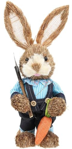 Alipis Handmade Straw Woven Bunny Figurine Easter Garden Decor