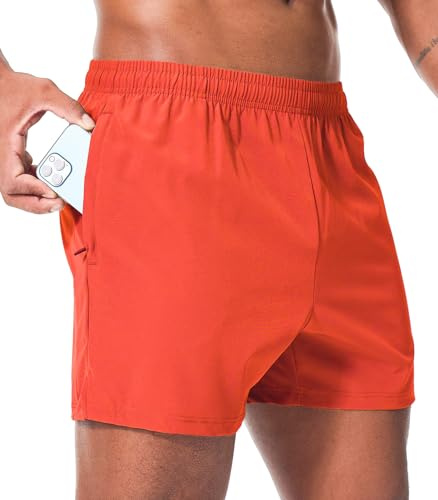 Superora löparshorts för män med vattentät bakficka – snabbtorkande, bekväma och eleganta atletiska shorts, Orange, M