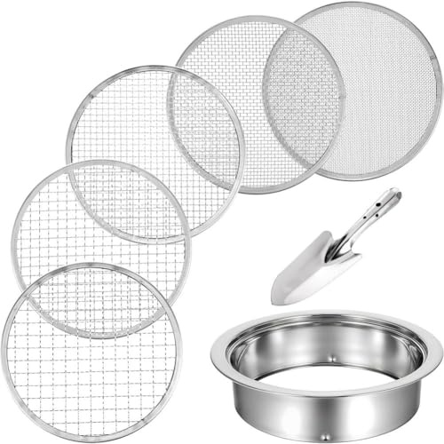 Fangxuee Tamis à Terre en Acier Inoxydable pour le Jardinage avec 5 Tailles de Mailles Interchangeables de 8 de Diamètre 1/3/6/9/12mm