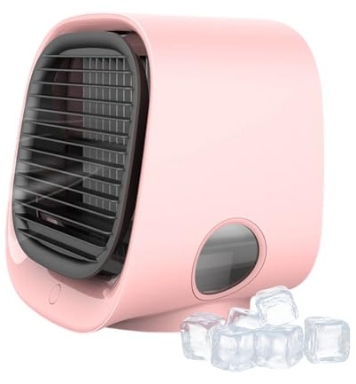 Générique Climatiseur Mobile, 2025 Petit Climatiseur Portable USB Ventilateur Silencieux Refroidisseur D'air, Mini Ventilateur Portable, Air Conditioner Portable Pour Chambre, Bureau, Camping (Rose)