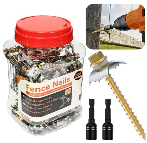 200 PCS Fence Staples–304 Stainless Steel Fence Nails for Softwood Reusable Fasteners Wire Fencing Screws for Mesh/Woven Wire, Quick Power Drill Installation – Ideal for Farms, Gardens & Outdoor Use