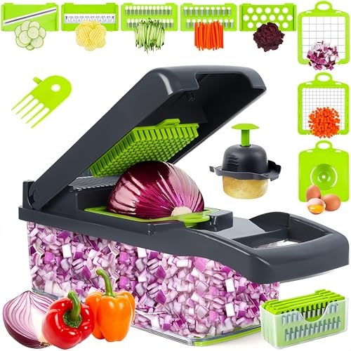 ONZLBOR 16 in 1 Vegetable Chopper|Vegetable Cutter|Mandoline Vegetable Slicer | Manual Veggie Onion Chopper| Potato Chipper |Veg Chopper and Dicer for Kitchen Tools & Salad Food Gadgets