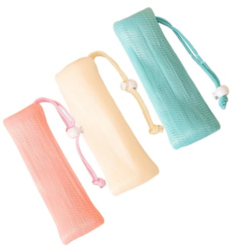 LIFKOME 3pcs Multi-layer Soap Net Bags for Face Skin and Bar Soap Pe Material with Foam Mesh Holder for Cosmetic Storage in Bathroom