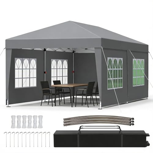 Ferzone Tonnelle pliante 3 x 6 m avec 6 panneaux latéraux, tonnelle pop-up étanche, stable, résistante à l'hiver, avec hauteur réglable, pliable, protection UV 50+, avec goupille de sol, corde à vent