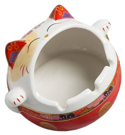 SUPVOX Cenicero Creativo de Cerámica Rojo Diseño de Gato Fortuna, Adorno de Escritorio para Decoración Navideña, Contenedor para Colillas de Cigarrillos, Adecuado para Sala, Comedor