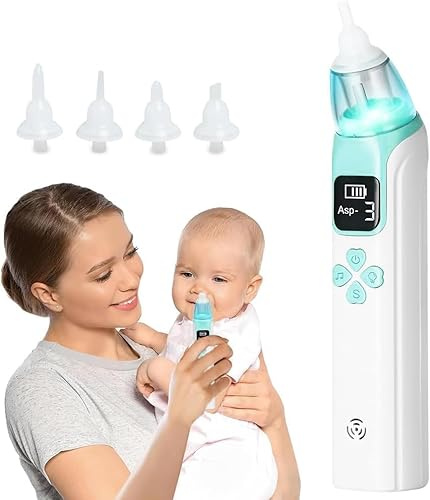 SGZIOO Aspirador nasal eléctrico para bebé, aspirador nasal eléctrico con 3 ventosas, música, luz, aspirador nasal para recién nacidos, niños pequeños, bebés