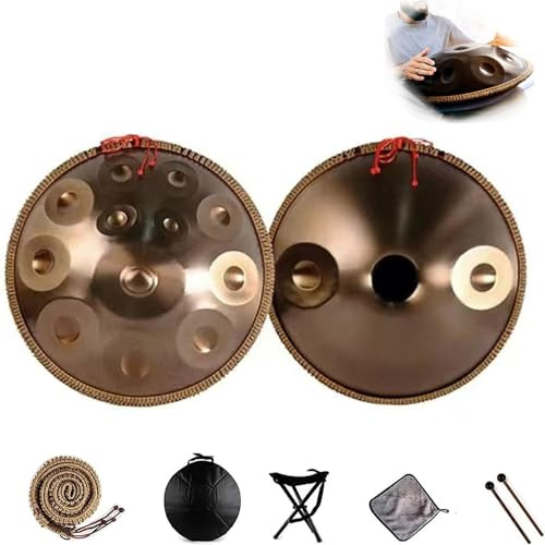 Hand Pan Drum 22 Inch, Steel Tongue Drum Harmonic Percussion with Stand, Mallets, Case, Cloth for Sound Healing, Meditation