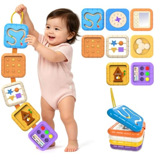 Felly Montessori Busy Board for Toddler 1+ Years, 9 in 1 Baby Sensory Activity Cube, Travel Toys for Airplane and Car, Fine Motor Skill, Birthday for Boys Girls Baby Shower