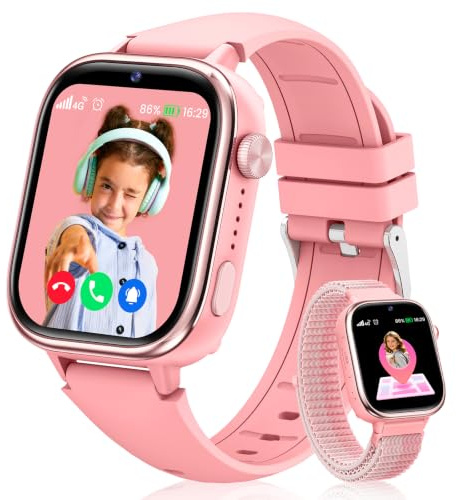 4G Montre Connectée Enfant GPS, Smartwatch Enfant avec Appel Vidéo, SOS, SMS Chat Vocal, Mode École, Podomètre, Réveil, Suivi du Sommeil, IP68, Montre Telephone pour Garçons et Filles Cadeau, Rose