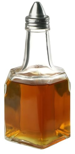 Genware Glass Vinegar Bottle 500 ml – Clear Glass Oil & Vinegar Dispenser with Stainless Steel Pourer – Classic Cruet for Salad Oils, Vinegars & Condiments – Durable Bar & Kitchen Serveware