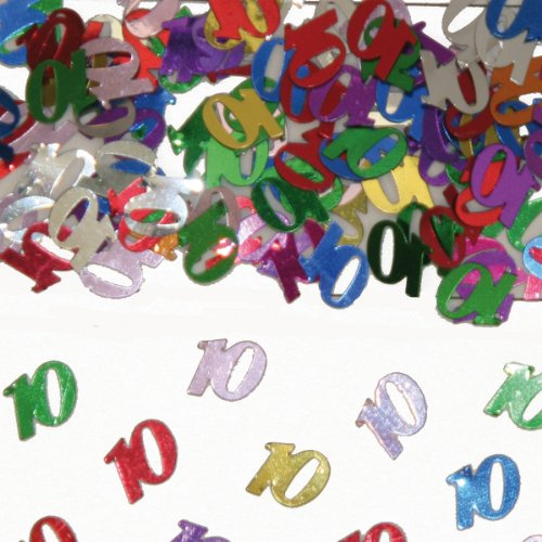 Bunt glitzerndes Konfetti mit Geburtstagszahl: 10 | Tüte mit 15g (ca. 1000 einzelne Teile) | Deko Tischdeko Jubiläum Zahlenkonfetti zehnter Geburtstag Kinder Kindergeburtstag