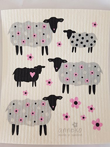 Anneko Design Swedish Dishcloth - Schwedische Spültuch - Schwamm - biologisch abbaubar - Öko - Langlebig, Waschbar - (Sheep - Schaafe)