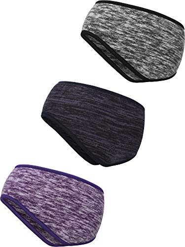 Blulu 3 Pcs Fleece Ear Warmers for Men Women Headband Cover Ear Muffs for Cold Weather Winter Running Cycling Ski(Grey, Blue, Purple)