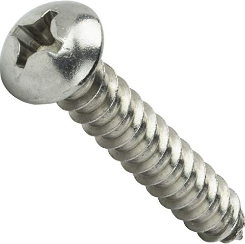 #8 x 3/8 Round Head Sheet Metal Screws, Phillips Drive, Stainless Steel 18-8, Full Thread, Bright Finish, Self-Tapping, Type A, Quantity 500 by Fastenere