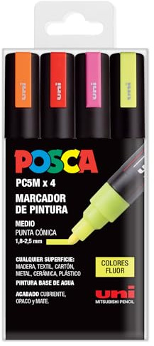 UNI Posca Filzstifte, 5 m, Fluor, 4 Stück