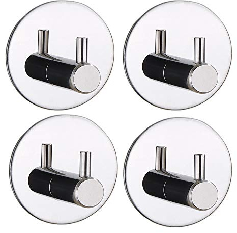 Celbon 2 Stk. Selbstklebend Handtuchhaken Schwarz Bademantelhaken Haken Wandhaken Edelstahl rostfrei Bad und Küche, Handtuchhalter Kleiderhaken Ohne Bohren… (Chrom, 4PC)
