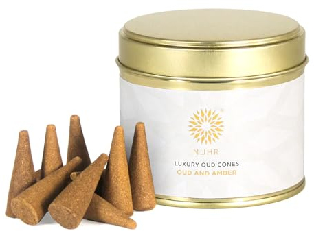 NUHR HOME Incense Cones Oud & Amber Luxury / 20 Strong Scented Cones/Bakhoor alternative/Lasting Fragrance Aroma Natural Authentic Agarwood for Aromatherapy, Meditation & Stress Relief Refreshing