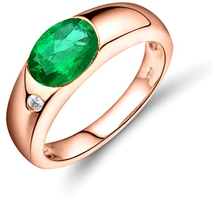 Daesar Ehering mit Diamant 18K Rotgold Ring Damen, Bandring mit 1.05ct Oval Smaragd Hochzeit Ringe Verlobung Gr.45 (14.3)