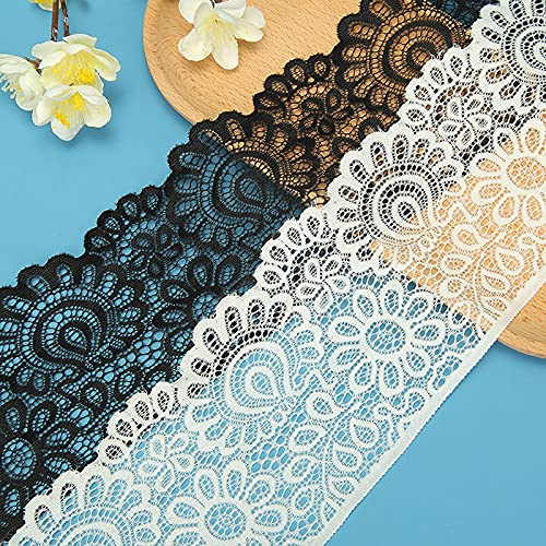 Yulakes 10 Yards Elastizität Spitzenborte Spitzenband Spitzenbordüre Zierband Spitze Blume Borte für Handwerk Dessous Hochzeitskleid Hochzeit Dekor 10cm Breite (Weiß)