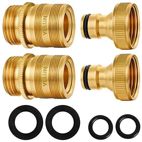 YELUN Garden Hose Quick Connect Solid Brass 3/4 GHT External Thread Easy Connect Fittings No-Leak Water Hose Male Quick Connector and Female product adapters (2 SETS)