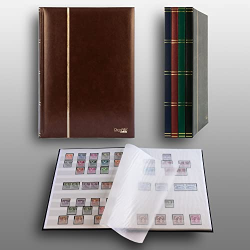 Prophila 16 weiße Seiten A4 Briefmarken-Einsteckbuch brauner Einband