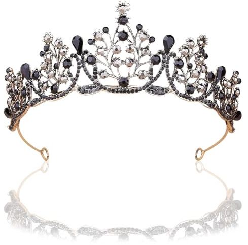 Corona Diadema Con Strass Neri, Barocca Vintage, da Sposa in Cristallo, di Qualità per Feste di Matrimonio